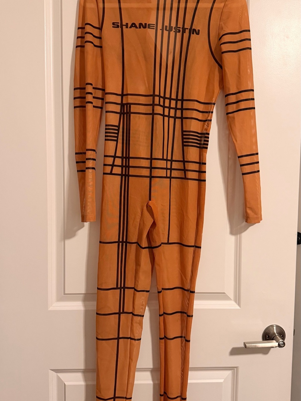 Shane Justin Orange Plaid Long-Sleeve Jumpsuit